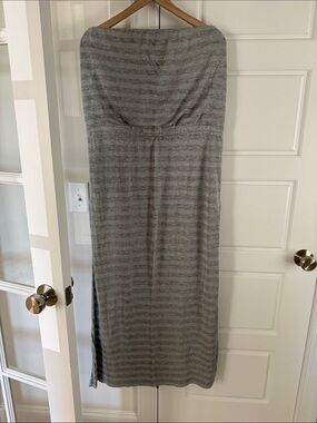 White House Black Market Strapless Gray Striped Maxi Dress